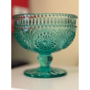 The Pioneer Women 10oz Adeline Turquoise Footed Glass Ice Cream sundae cup EUC